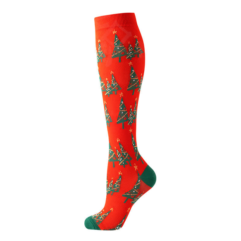 Christmas Reindeer Gingerbread Candy Cane Compression Socks(6 Pairs)