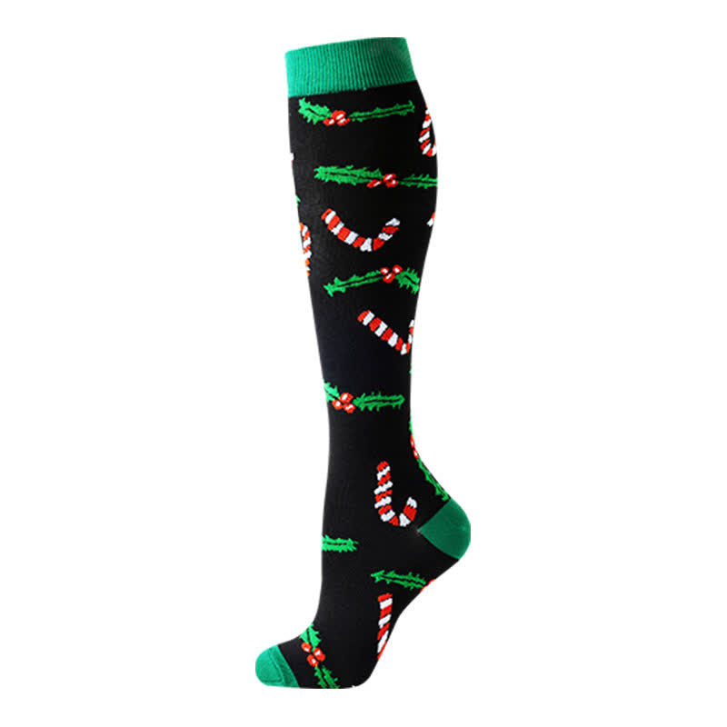 Christmas Reindeer Gingerbread Candy Cane Compression Socks(6 Pairs)
