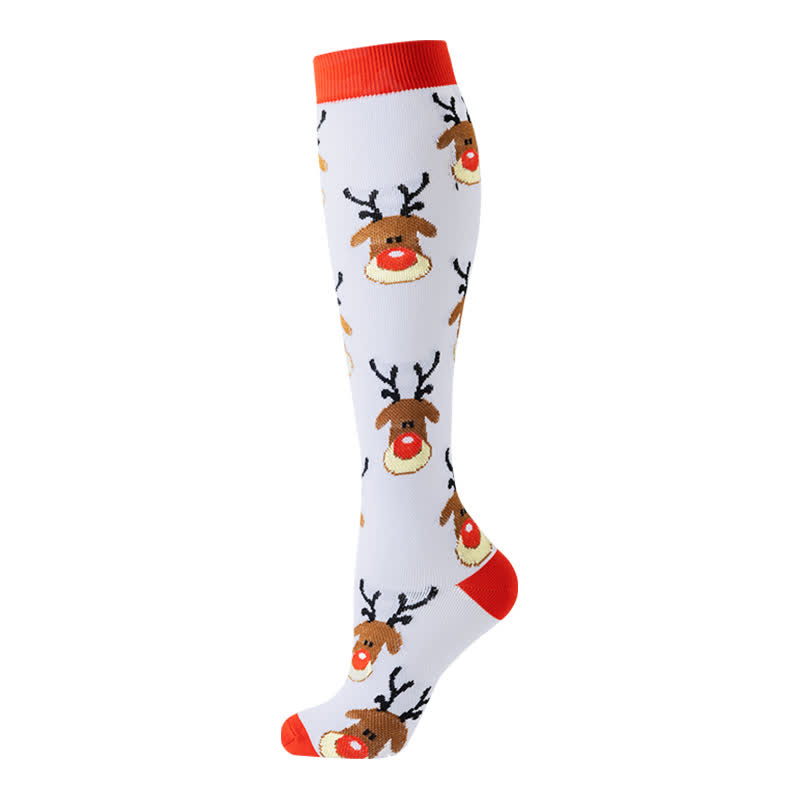 Christmas Reindeer Gingerbread Candy Cane Compression Socks(6 Pairs)