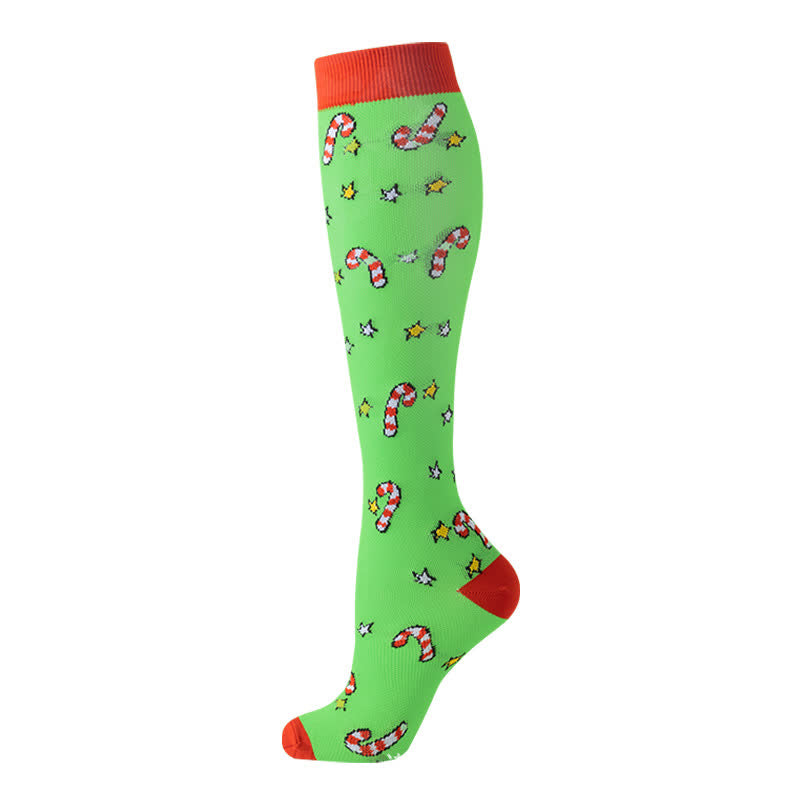 Christmas Reindeer Gingerbread Candy Cane Compression Socks(6 Pairs)