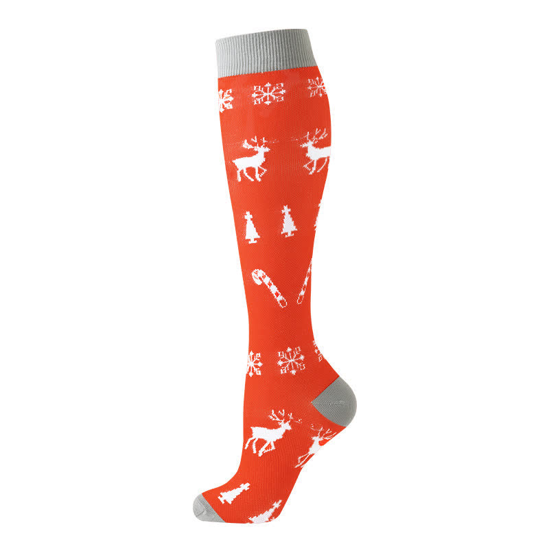 Christmas Reindeer Gingerbread Candy Cane Compression Socks(6 Pairs)