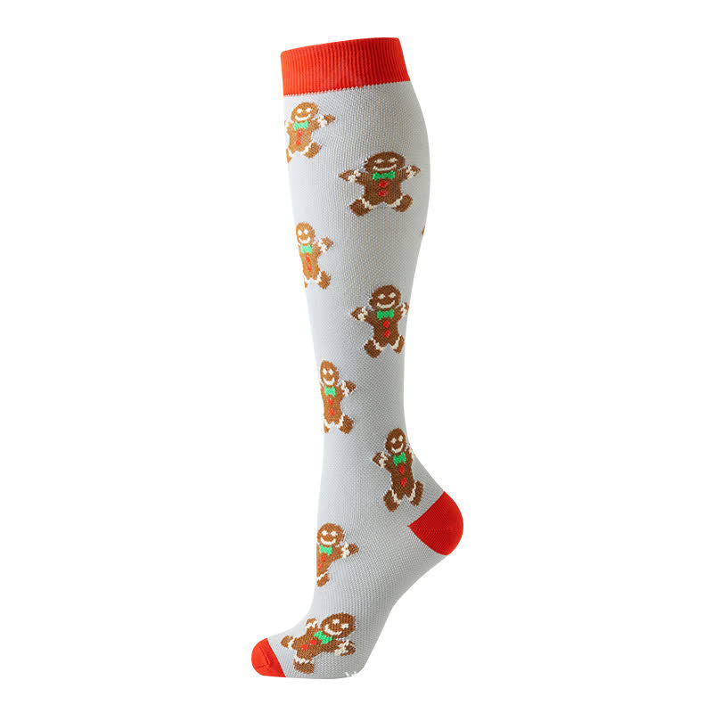 Christmas Reindeer Gingerbread Candy Cane Compression Socks(6 Pairs)