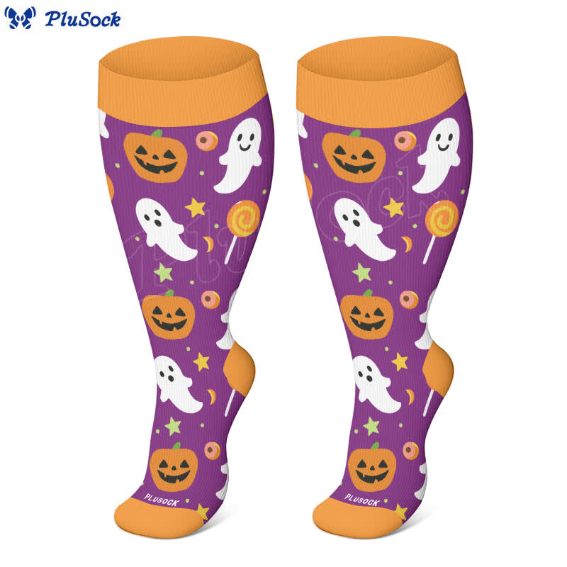 Plus Size Halloween Ghost Series Compression Socks(3 Pairs)