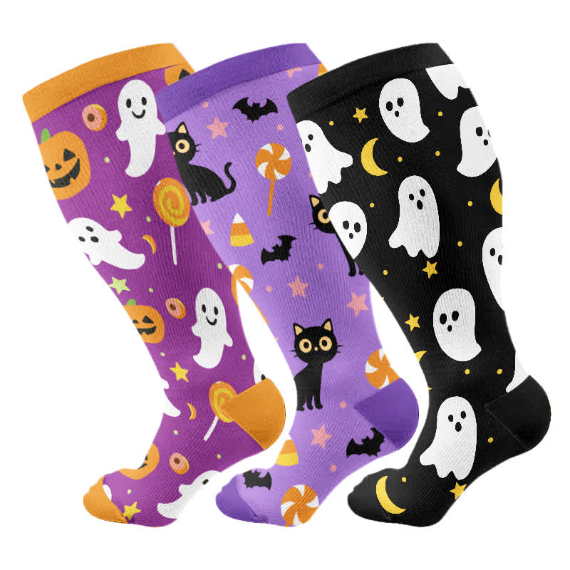 Plus Size Halloween Ghost Series Compression Socks(3 Pairs)