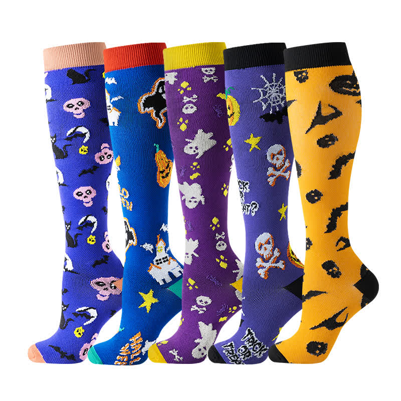 Halloween Skull Ghost Series Compression Socks(5 Pairs)