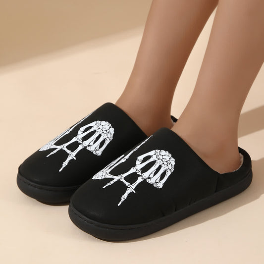 Plusock Plus Size Skull Gesture Print Slippers