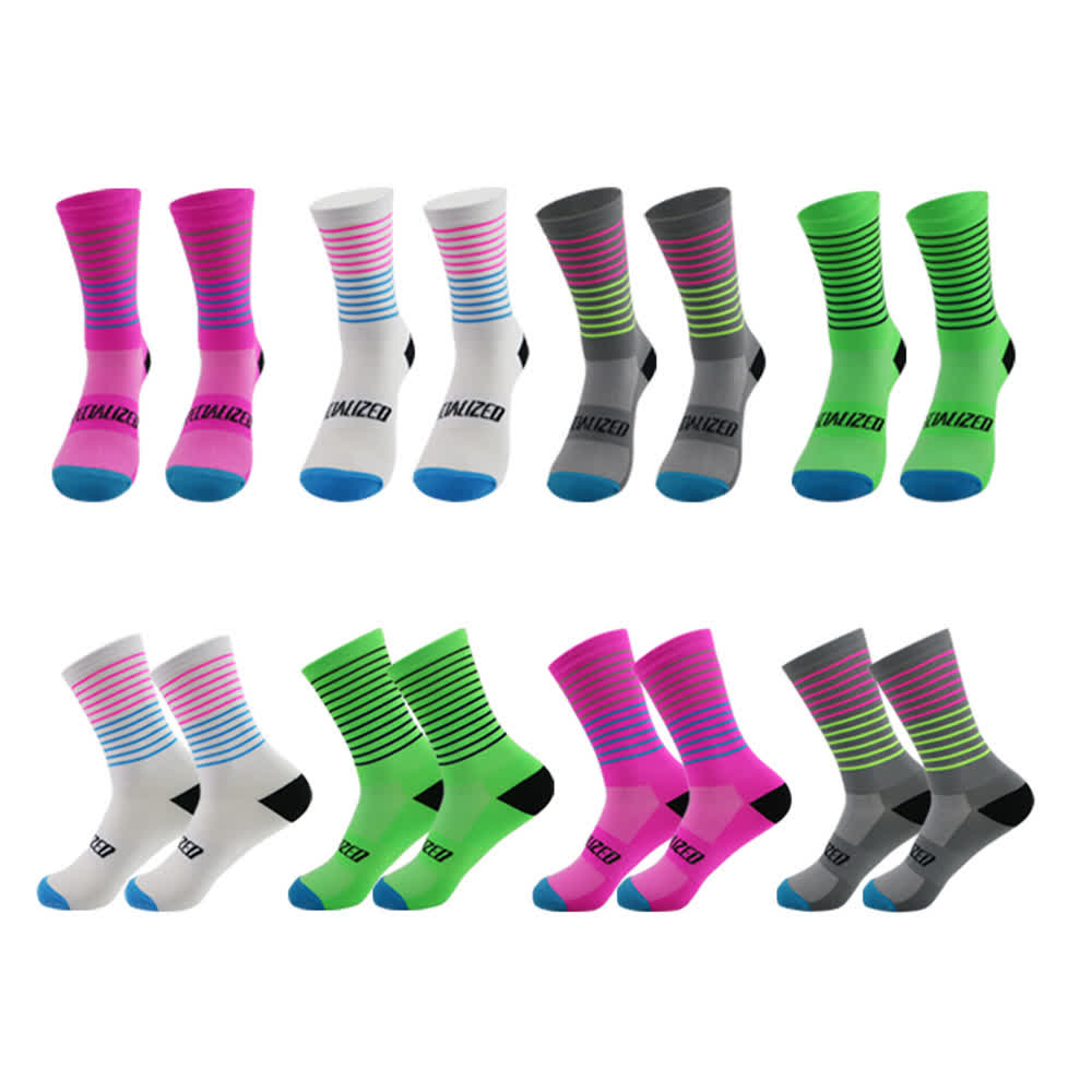 Stripe Print Cycling Quarter Compression Socks(4 Pairs)