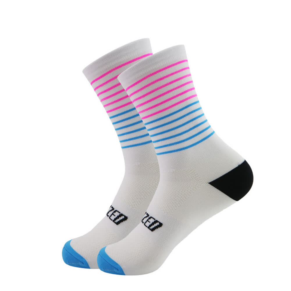 Stripe Print Cycling Quarter Compression Socks(4 Pairs)
