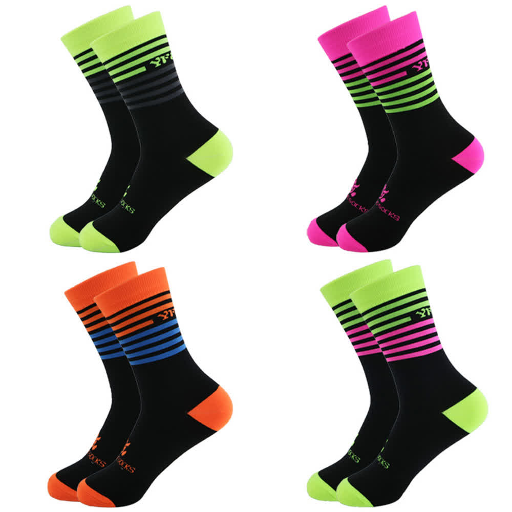 Stripe Black Cycling Quarter Compression Socks(4 Pairs)