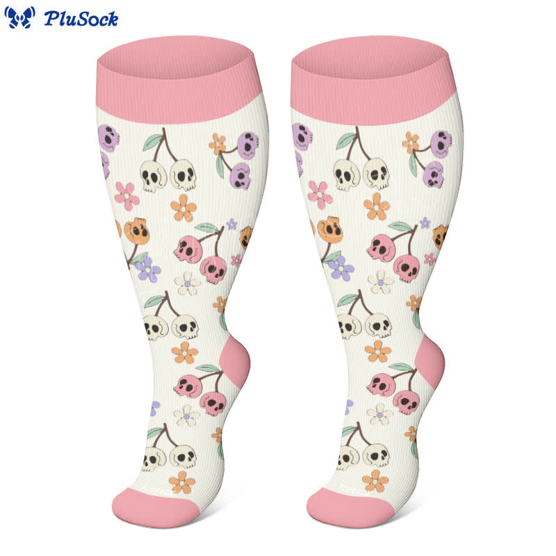 Plus Size Halloween Floral Skull Series Compression Socks