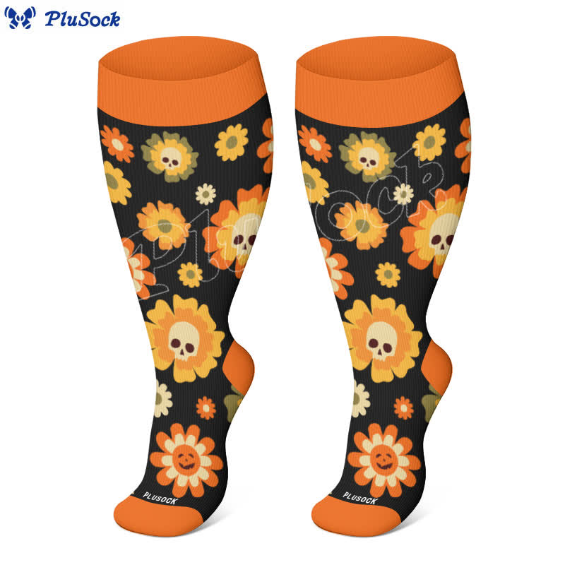 Plus Size Halloween Floral Skull Series Compression Socks