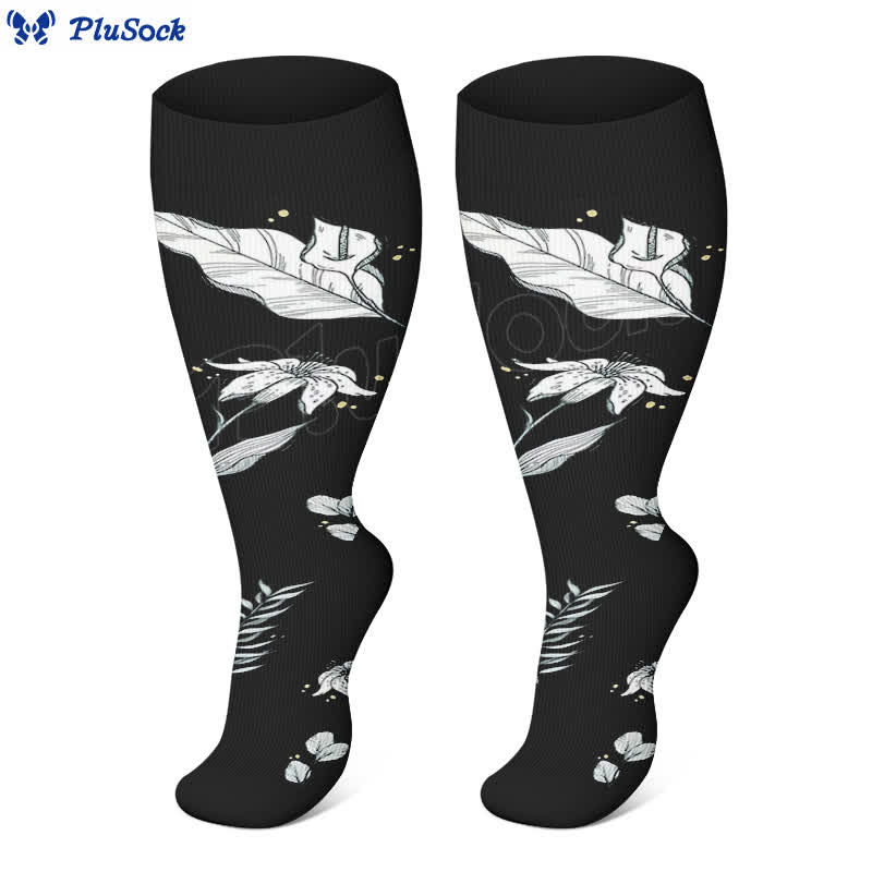 Plus Size Floral Leaf Series Compression Socks(3 Pairs)