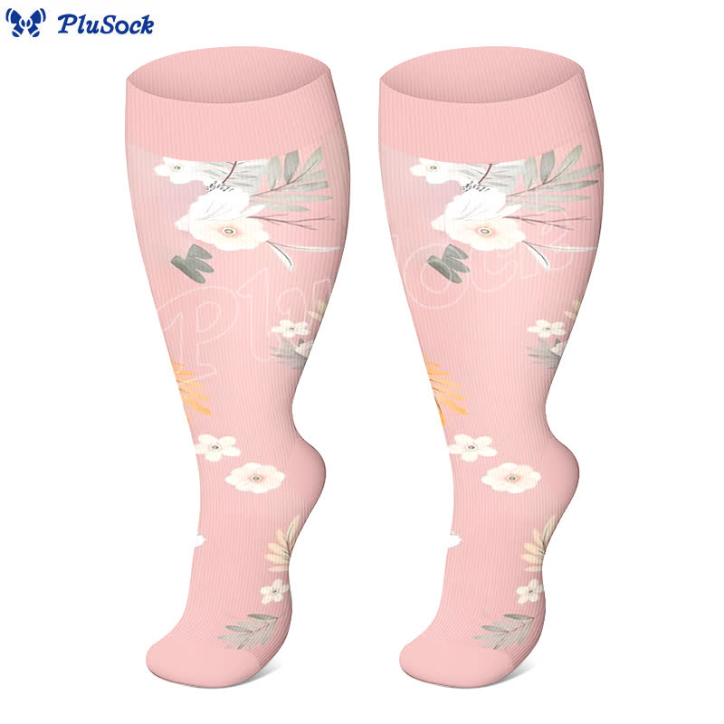 Plus Size Floral Leaf Series Compression Socks(3 Pairs)