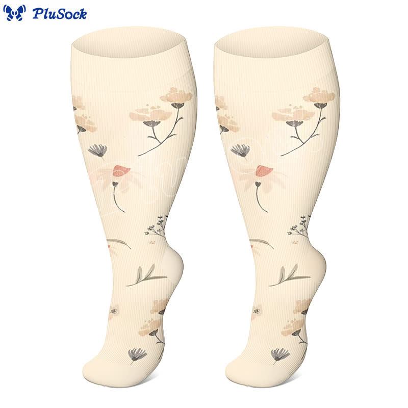 Plus Size Floral Leaf Series Compression Socks(3 Pairs)