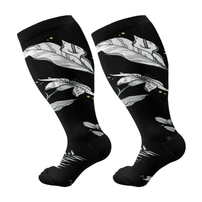 Plus Size Floral Leaf Series Compression Socks(3 Pairs)
