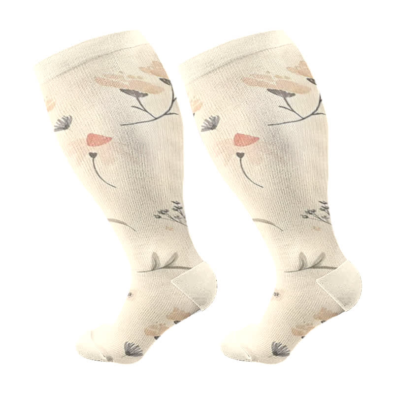 Plus Size Floral Leaf Series Compression Socks(3 Pairs)