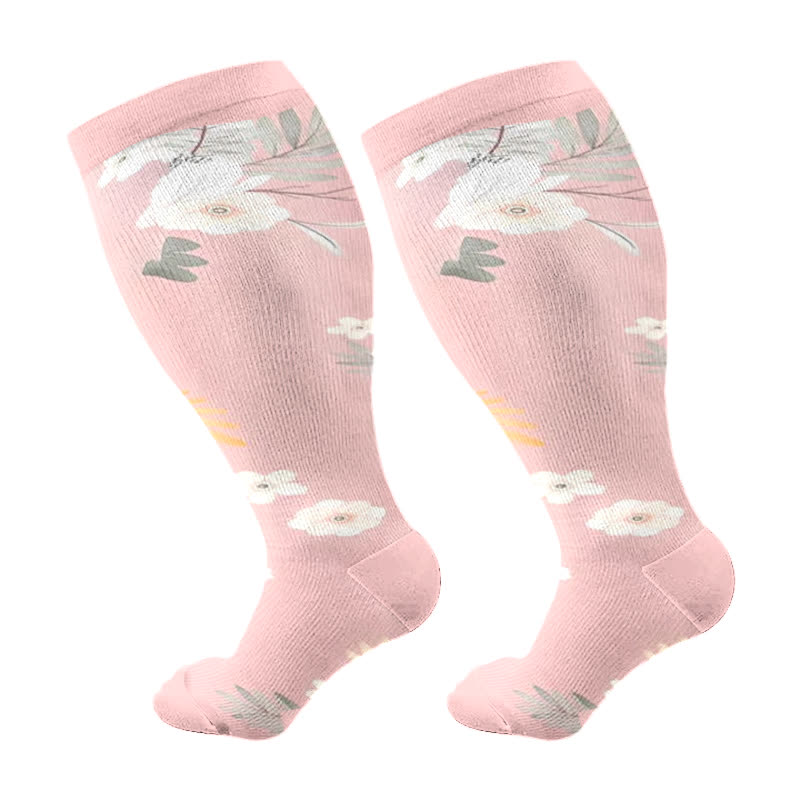 Plus Size Peach Blossom Compression Socks(3 Pairs) - Pink - 4XL - image 7