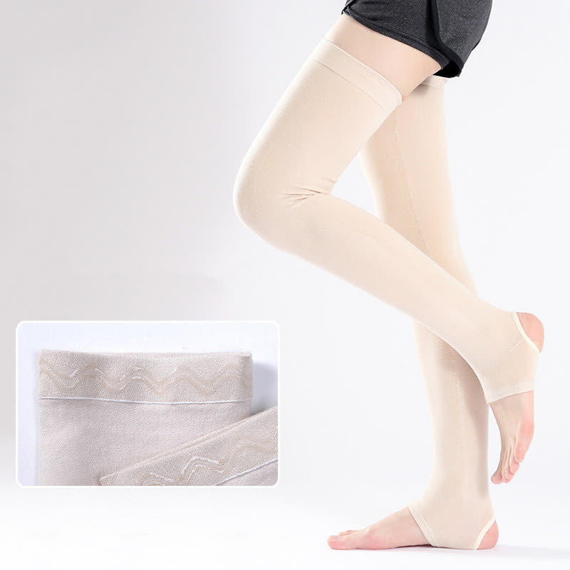 Solid Color Cotton Thigh Sleeves with Non-slip Silicone Grip