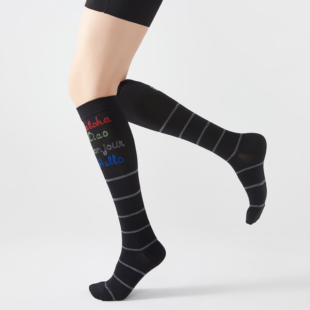 Letter Stripe Print Compression Knee High Socks(2 Pairs)