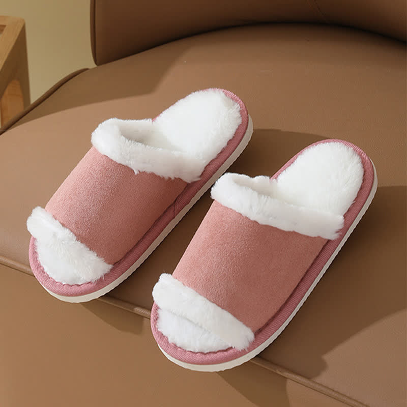 Suede Slippers with Fur Trim