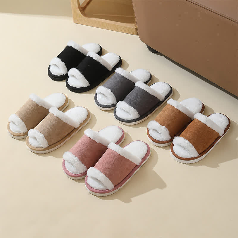 Suede Slippers with Fur Trim