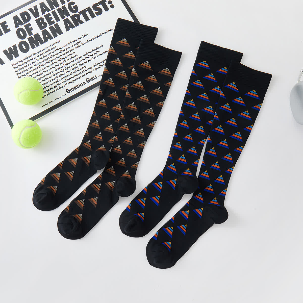 Plusock Geometric Graphic Compression Knee High Socks(5 Pairs)