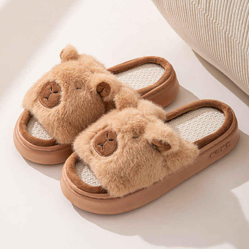 Open-Toe Plush Animal Slippers