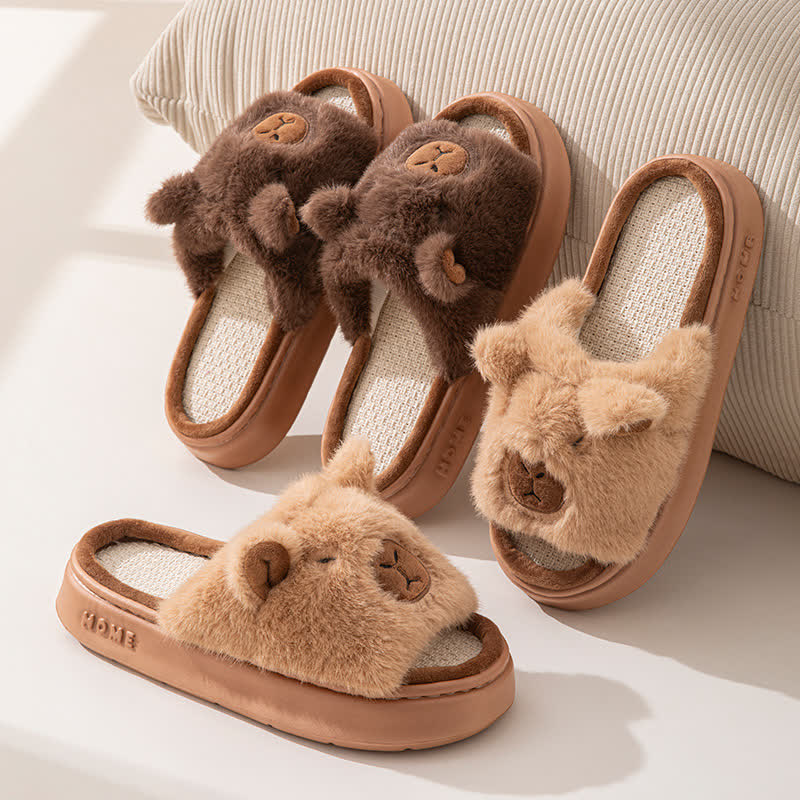 Open-Toe Plush Animal Slippers