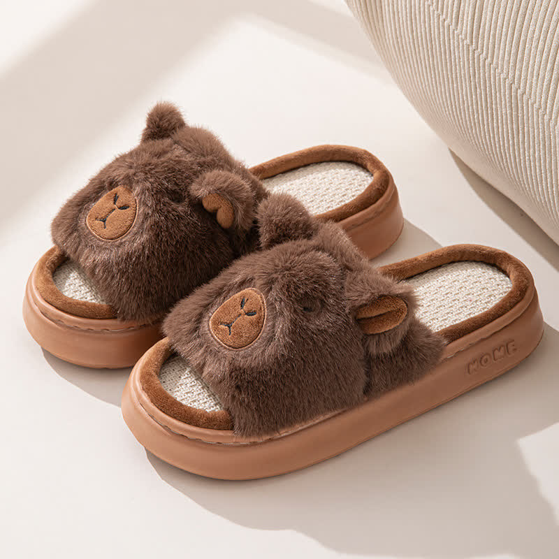Open-Toe Plush Animal Slippers