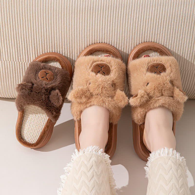 Open-Toe Plush Animal Slippers