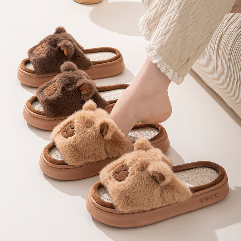 Open-Toe Plush Animal Slippers
