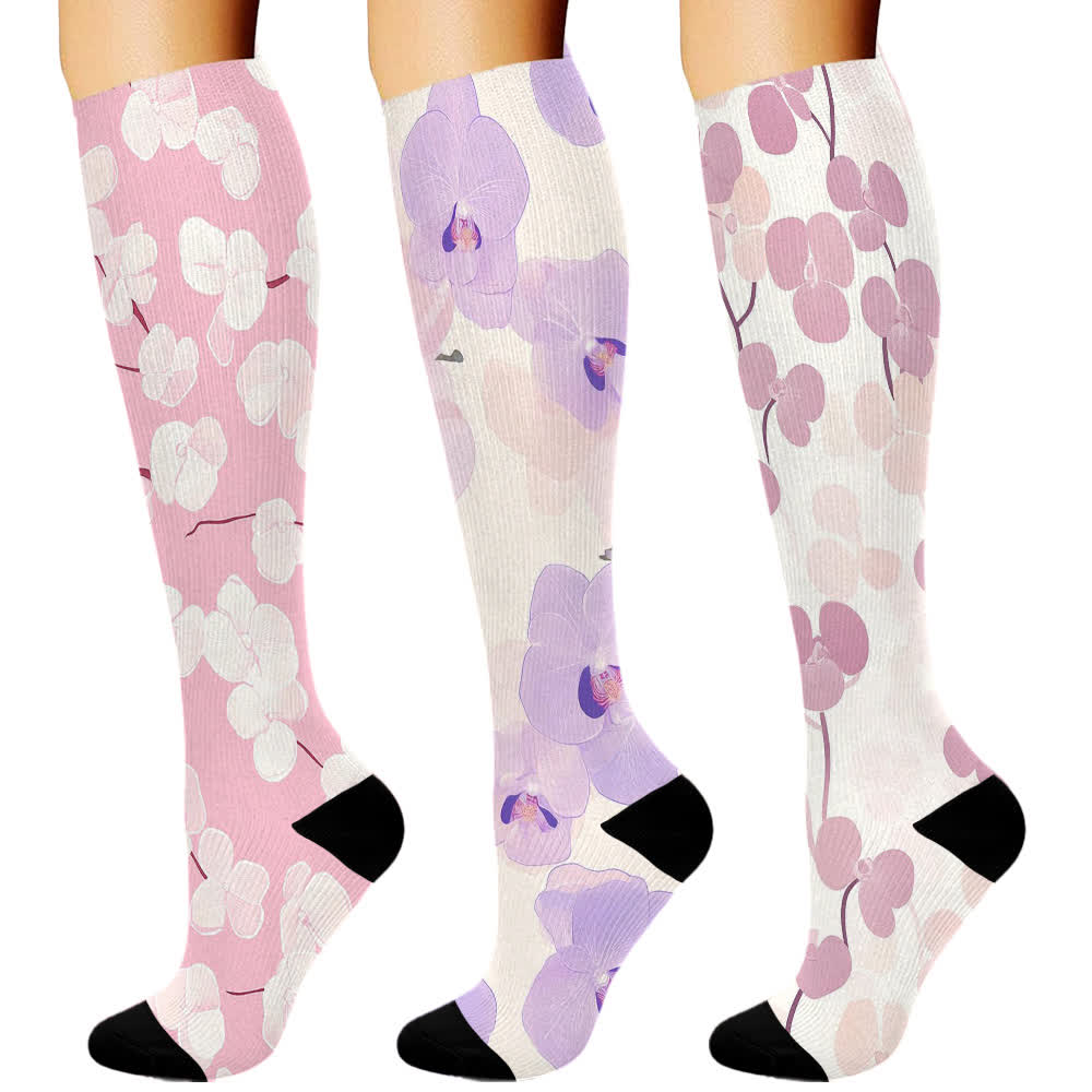 Orchid Print Series Compression Socks(3 Pairs)