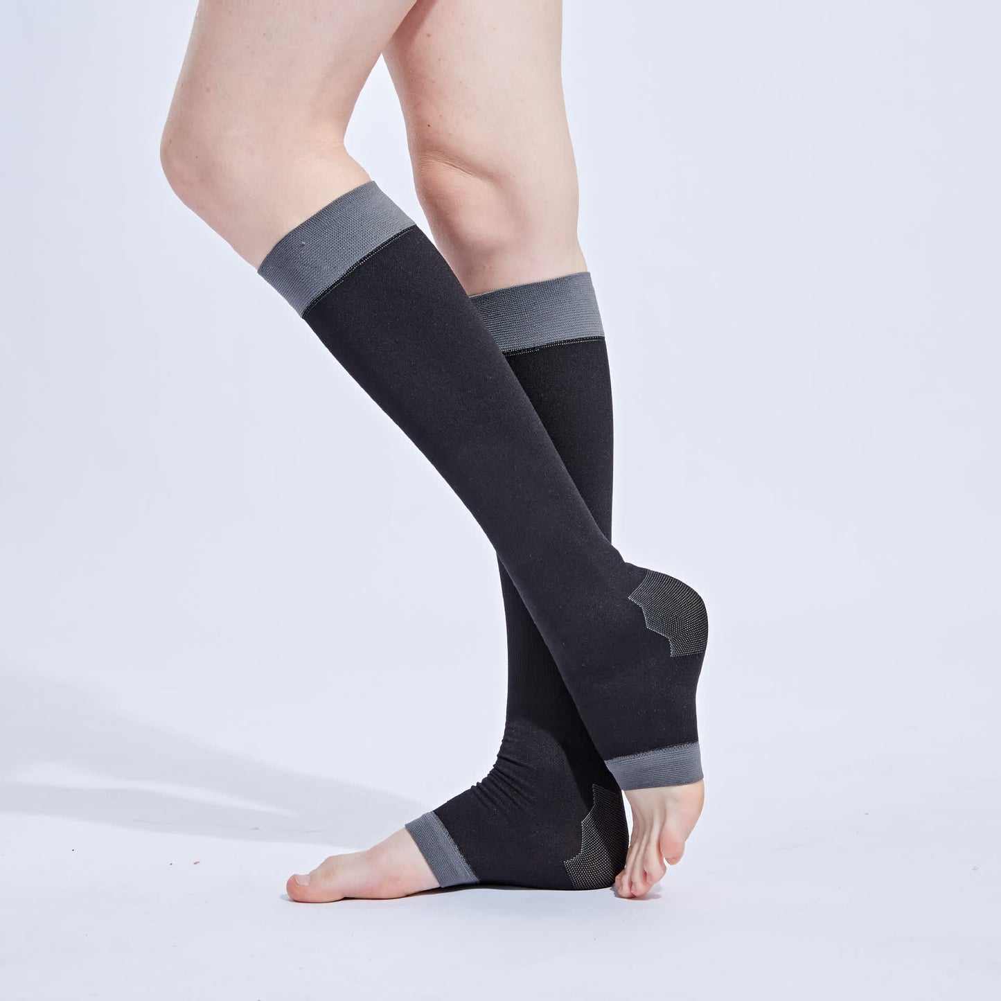 Black Open-toe Compression Knee-high Socks(3 Pairs) - image 2