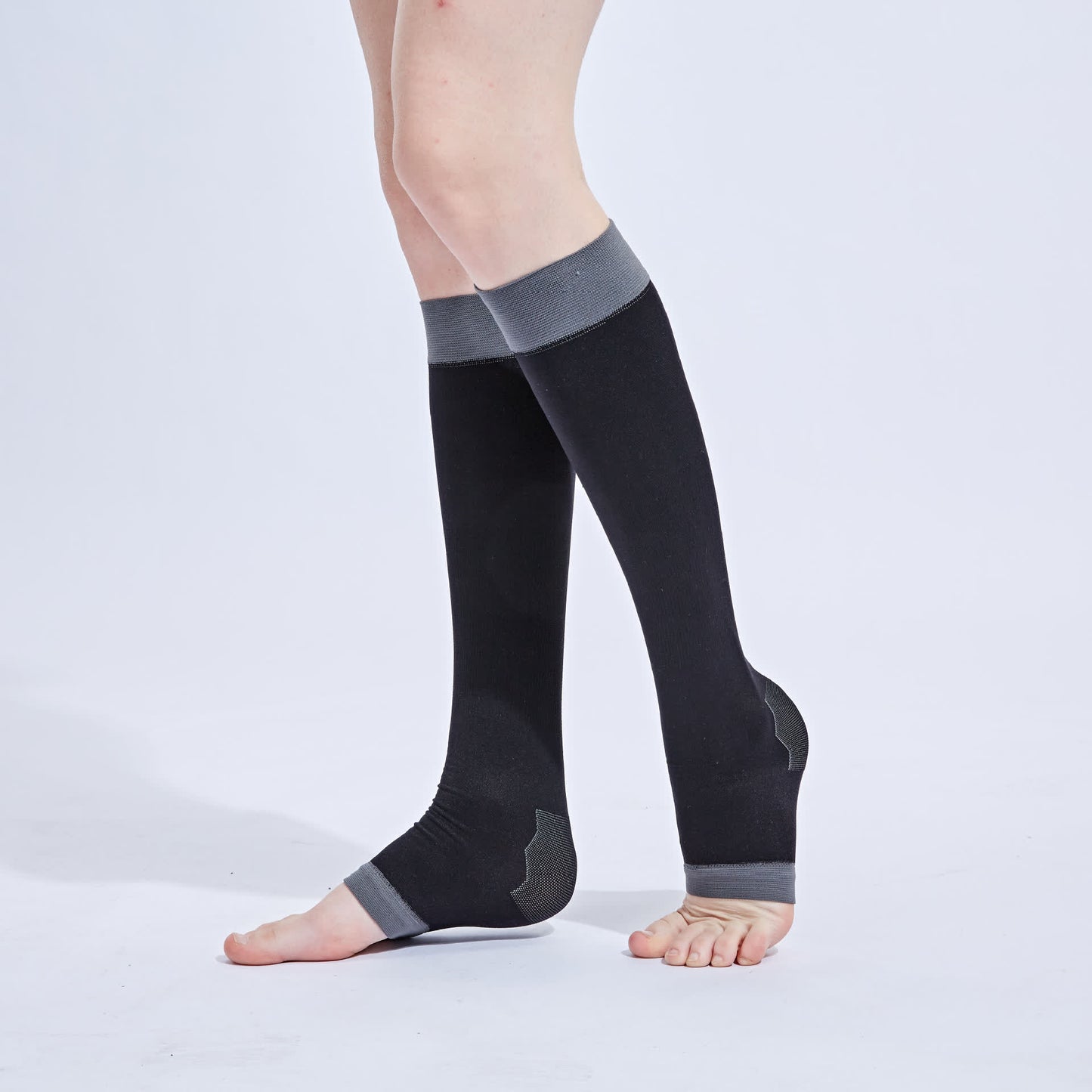 Black Open-toe Compression Knee-high Socks(3 Pairs) - Black - EU36-42(US3-8.5) - image 3