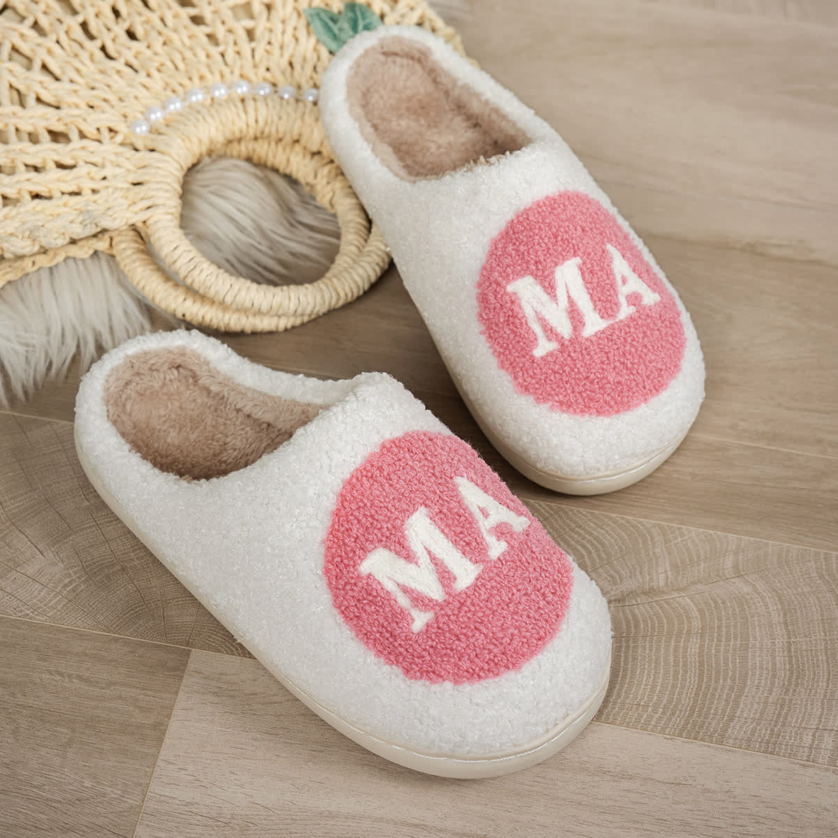 Plus Size MAMA Print Slippers - White - EU44-45(US10-11) - image 5