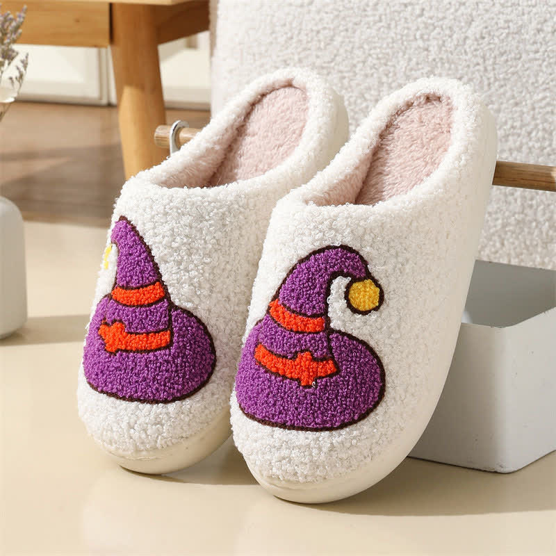 Plus Size Halloween Element Print Slippers - White - Wizard Hat - EU42-43(US8.5-9) - image 6