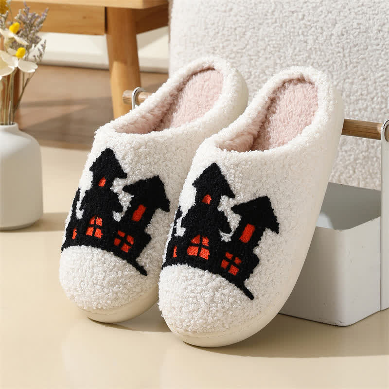 Plus Size Halloween Element Print Slippers - White - Castle - EU42-43(US8.5-9) - image 10