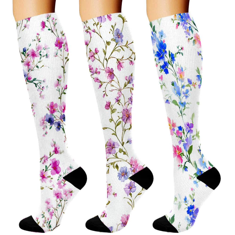 Peach Blossom Series Knee High Compression Socks(3 Pairs) - White - S/M - image 1