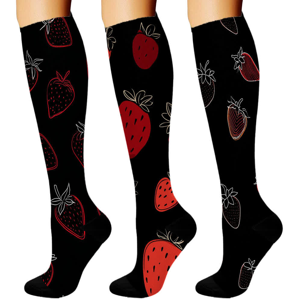 Fruit Lollipop Series Knee High Compression Socks(3 Pairs) - Black - S/M - image 3