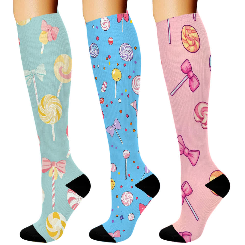 Fruit Lollipop Series Knee High Compression Socks(3 Pairs) - Blue - S/M - image 2