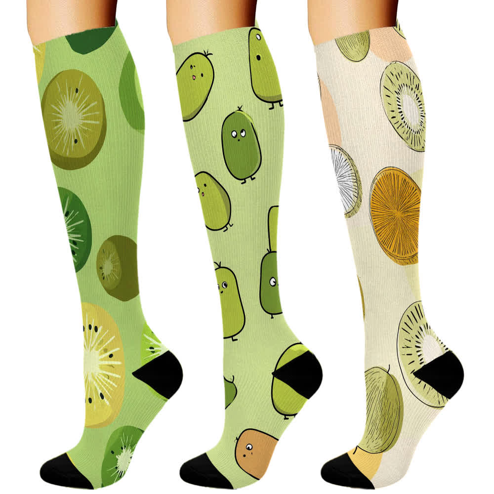 Fruit Lollipop Series Knee High Compression Socks(3 Pairs) - Green - S/M - image 4