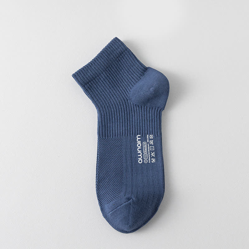 Mesh Cotton Letter Print Ankle Socks(7 Pairs) - Blue - EU39-44(US6-10) - image 10