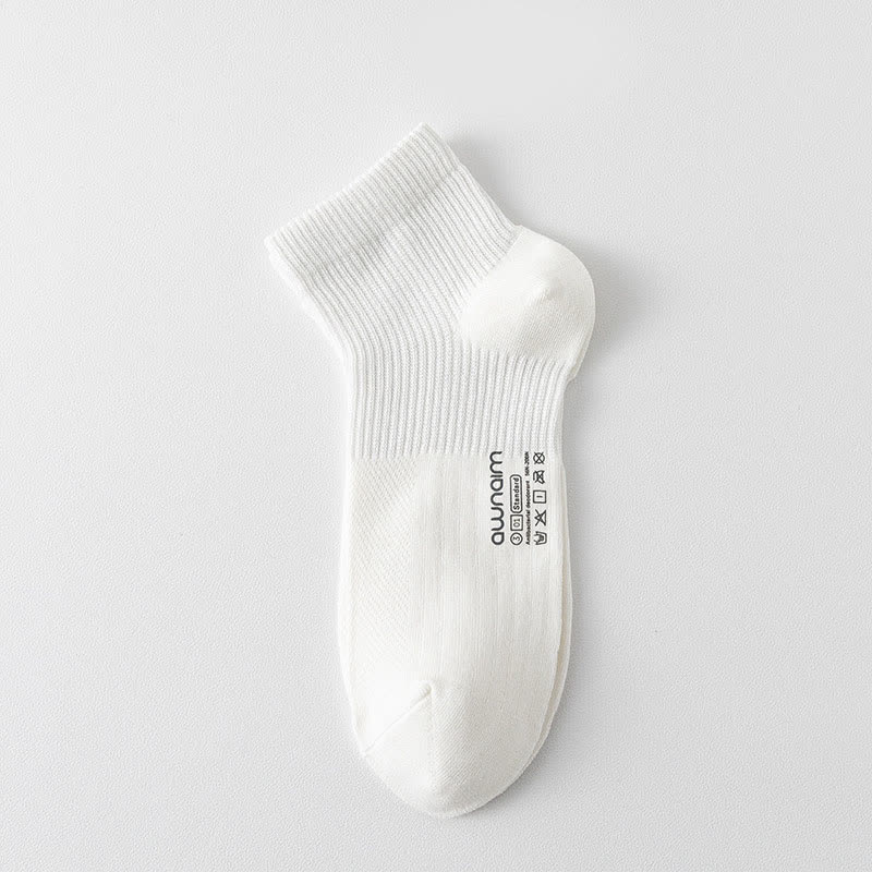 Mesh Cotton Letter Print Ankle Socks(7 Pairs) - White - EU39-44(US6-10) - image 6