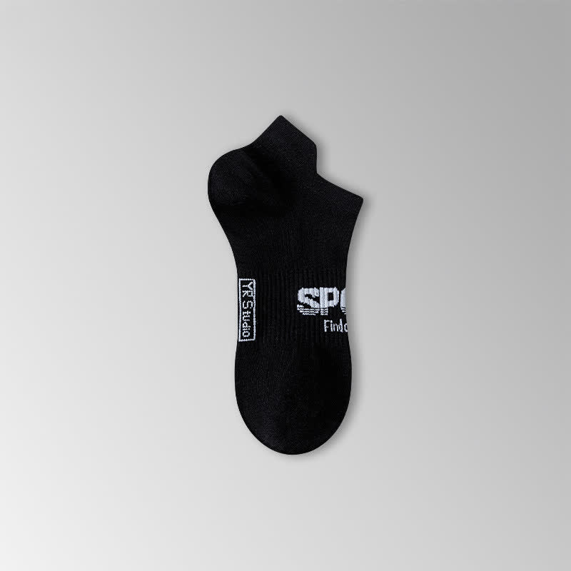 Solid Color Letter Print Breathable Ankle Socks(6 Pairs) - Black - EU38-45(US5-11) - image 8