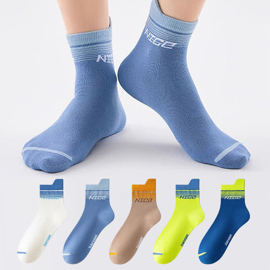 Striped Letter Print Cotton Ankle Compression Socks(5 Pairs) - image 1