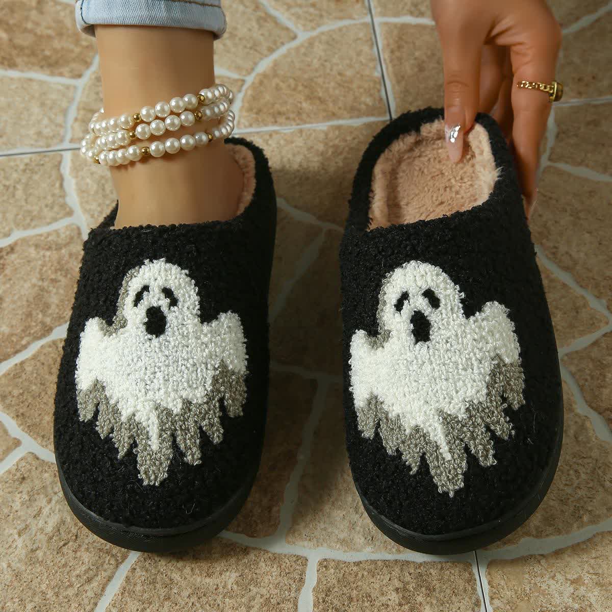Plus Size Halloween Ghost Slippers - Black - EU44-45(US10-11) - image 6