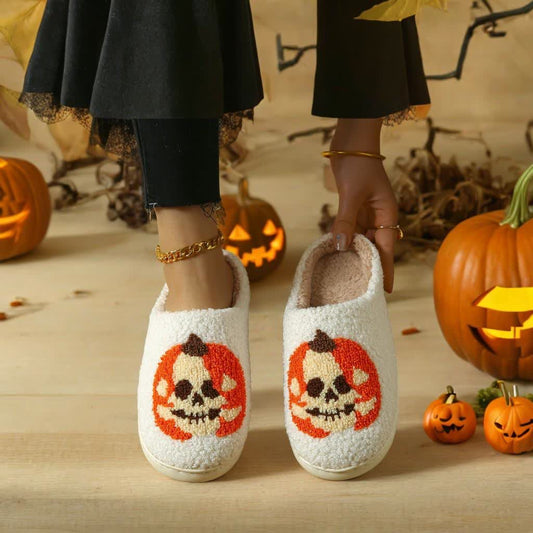 Plus Size Halloween Ghost Face Pumpkin Print Slippers - image 1