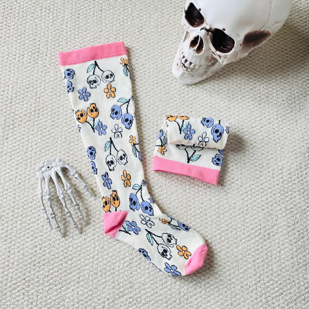 Plusock Plus Size Halloween Floral Skull  Series Compression Socks(3 Pairs) - image 4