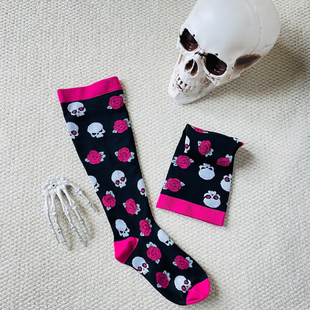 Plusock Plus Size Halloween Floral Skull  Series Compression Socks(3 Pairs) - image 3