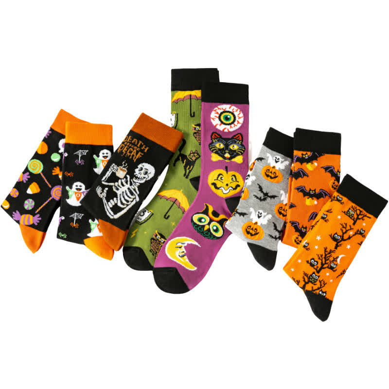 Plus Size Halloween Cute Cartoon Print Quarter Socks(8 Pairs) - image 3
